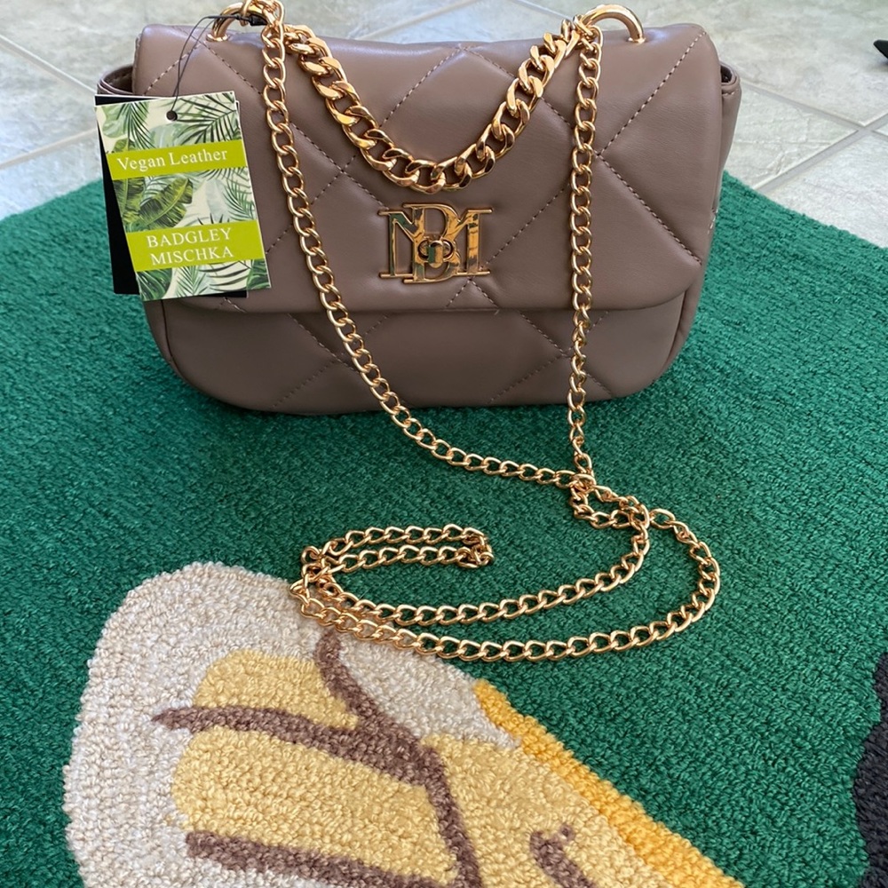 Badgley Mischka Small Crossbody Bag with Gold Chain and Diamond Quilting